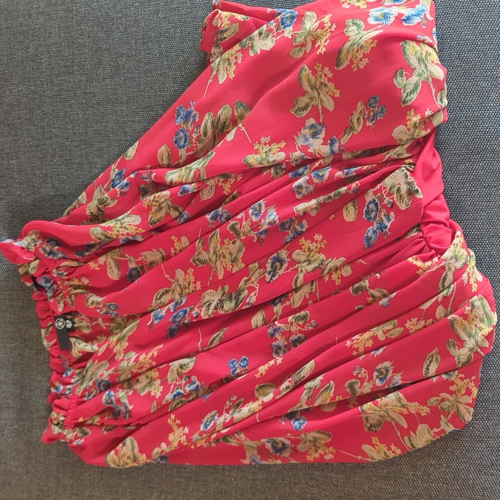 Low Cut Red Floral Chiffon Bodysuit